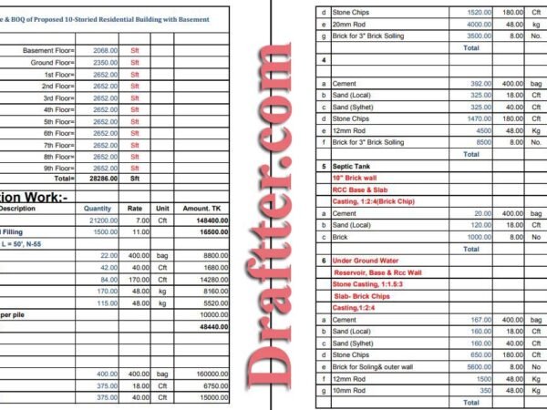 10 Storied Building BOQ Estimation Sheet