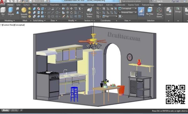 Kitchen interior design AutoCAD 3D free download