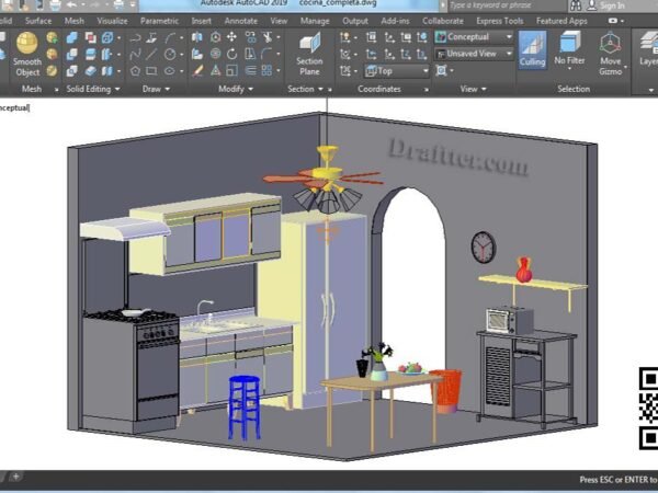 Kitchen interior design AutoCAD 3D free download