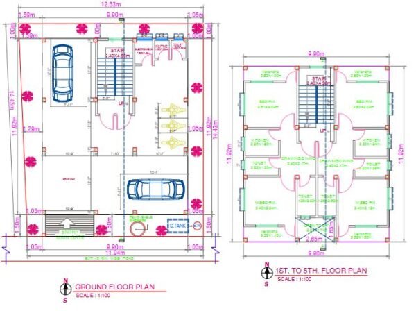 10m x 12m Six Story Residential Build Floor Plan