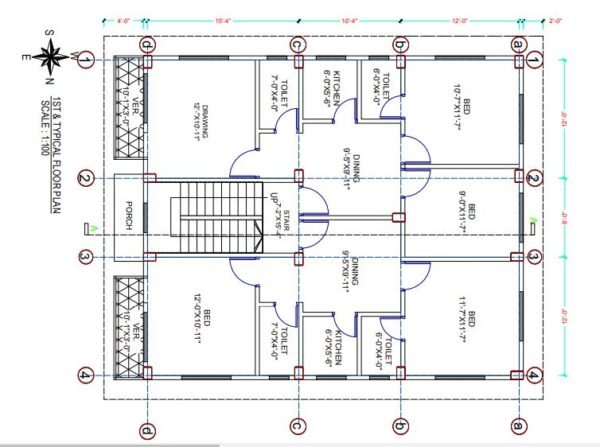 66 Ft x 55 Ft Five Story Building Floor Plan