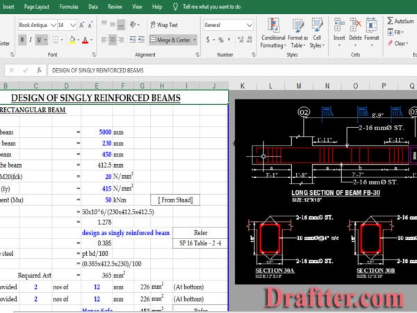 Design of Singly Reinforced Beams with Excel Sheet Free Download