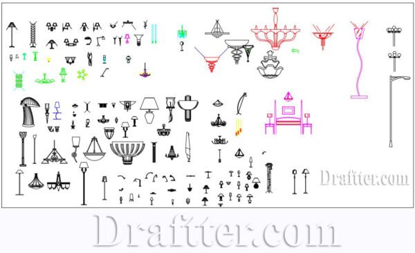 Electrical Lights and others elements 2D design drawing