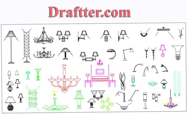 Electrical Lights and others elements 2D design drawing