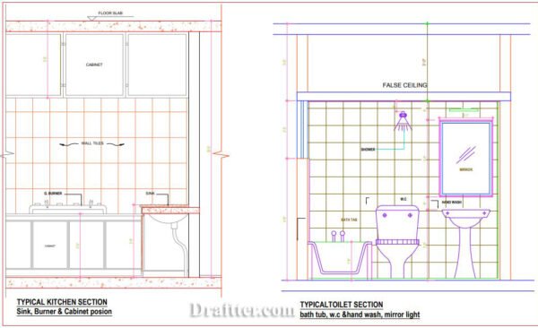 Typical Section of Toilet and Kitchen