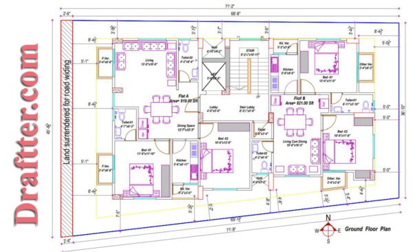 3000 Sq Ft 2-Units Building Floor Plans