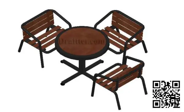 Round shape dining table and chairs 3D model