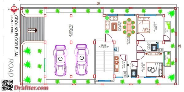 33ft X 66ft House Ground Floor Plans