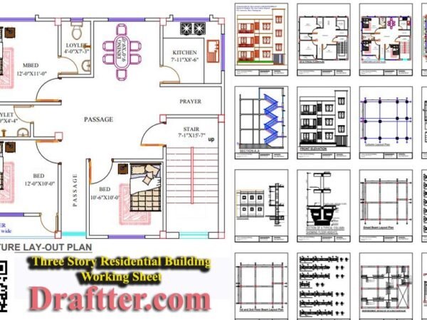 35' x 30' Three Story Residential Building Floor Plan with Structural Design