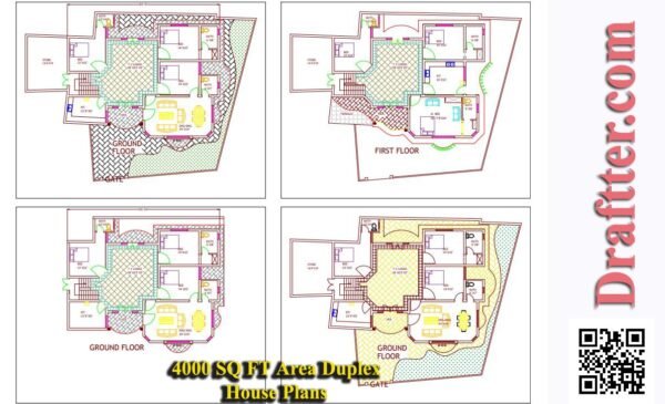 4000 SQ FT Area Duplex House Plans