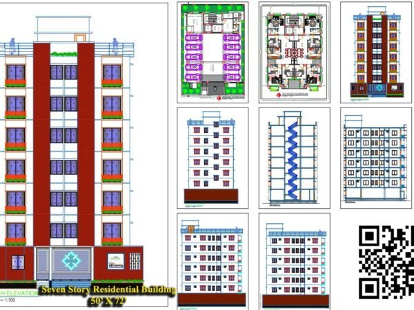 50' x 72' Seven Story Residential Building Floor Plans and Designs