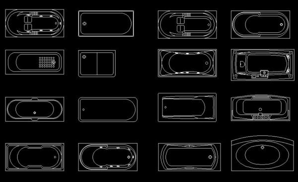 Bathtub 2D CAD Blocks