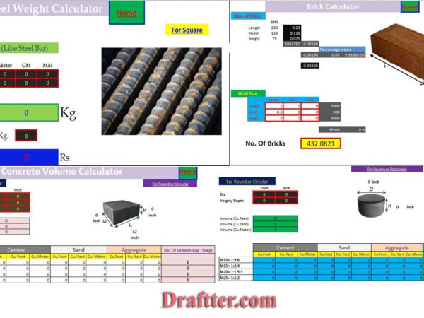 Brick-Steel-Concrete Estimation Excel Spreadsheet Free Download