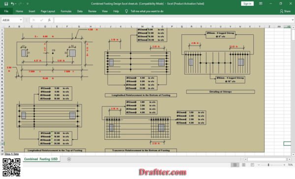 Combined footing Design Excel sheet ACI 318 - USD