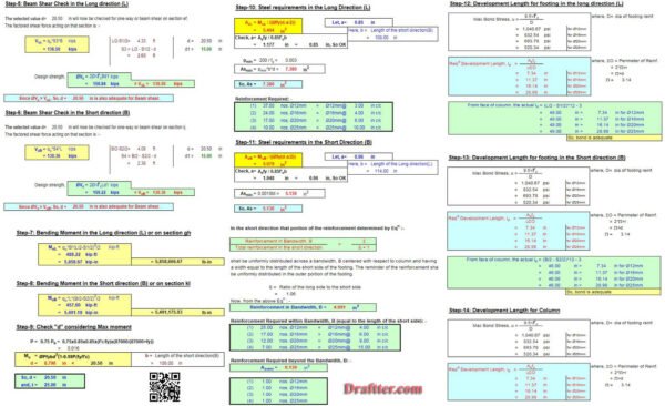 Isolated footing Design Excel Sheet ACI 318-14