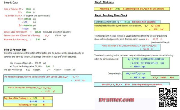 Isolated footing Design Excel Sheet ACI 318