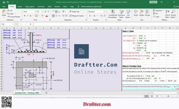 Isolated footing Design Excel Sheet ACI 318 Free Download