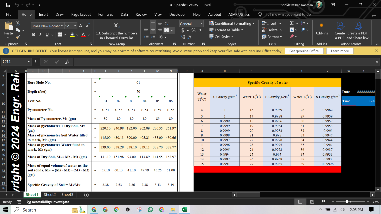 Specific Gravity Test in Excel – Draftter