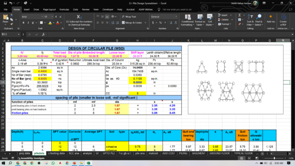 Pile design excel file (WhatsApp at +88 01781819697)